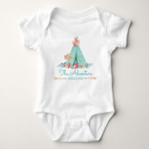 Boho Tribal TeePee Adventure Begins Baby Girl Baby Bodysuit