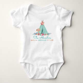 Boho Tribal TeePee Adventure Begins Baby Girl Bodysuit