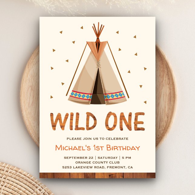 Boho Tribal Teepee Boys Wild One First Birthday Invitation (Creator Uploaded)