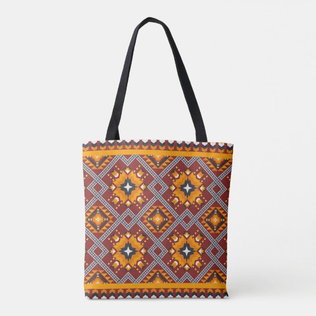 Boho Tribal Tote Bag | Ethnic Geometric Print  (Back)