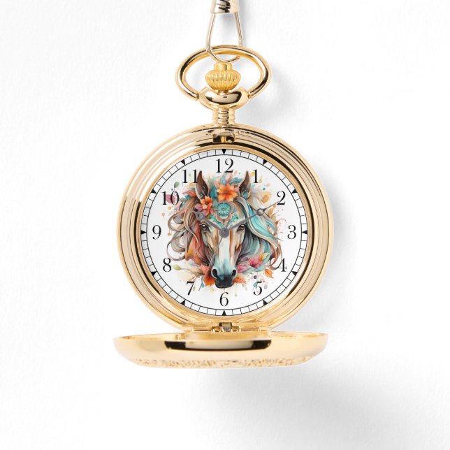 Boho Tribal Watercolor Horse Stylish Chic Womans Watch (Front)