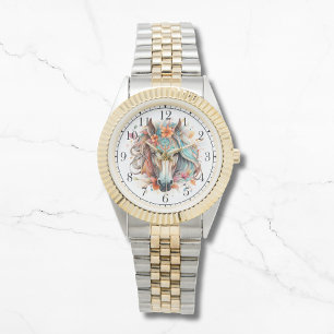 Boho Tribal Watercolor Horse Stylish Chic Womans Watch