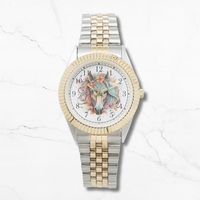 Boho Tribal Watercolor Horse Stylish Chic Womans Watch (Creator Uploaded)