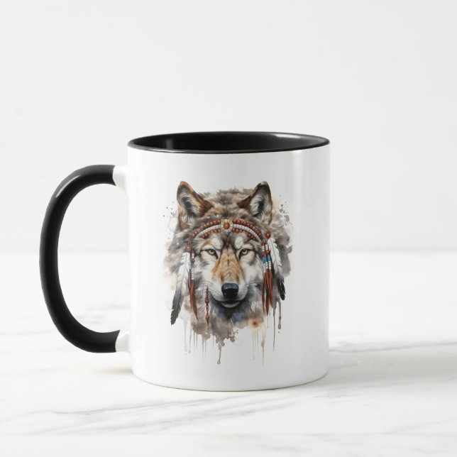 Boho Tribal Wolf Mug (Left)
