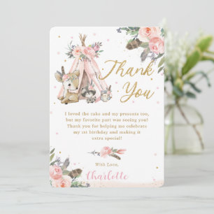 Boho Tribal Woodland Animals Birthday Christening  Thank You Card