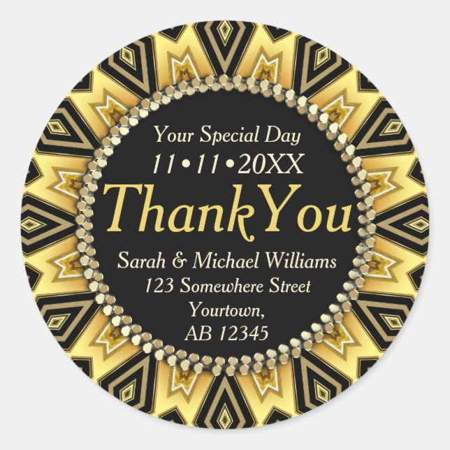 Boho Tribe Black Yellow Aztec Thank You Stickers (Front)