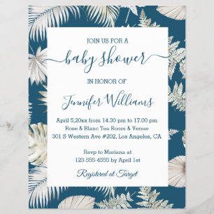 boho tropical baby shower blue grey invitation flyer