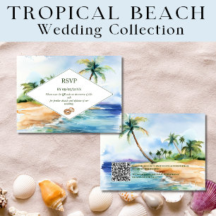 Boho Tropical Beach QR Code RSVP Wedding Card