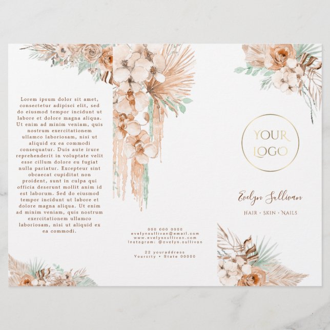 boho tropical beige and mint brochure (Front)