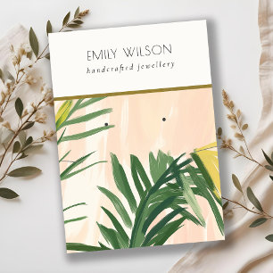 Boho Tropical Blush Palm Leaves Necklace Earring Business Card