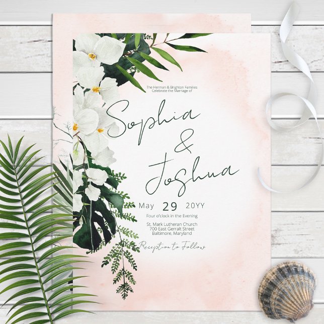 Boho Tropical Blush Watercolor Wedding Invitation (Creator Uploaded)
