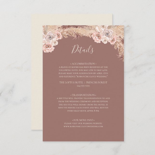 Boho Tropical Botanical | Dusty Rose Details Enclosure Card (Front/Back)