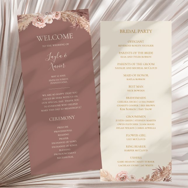 Boho Tropical Botanical | Dusty Rose Flat Wedding Program (Creator Uploaded)