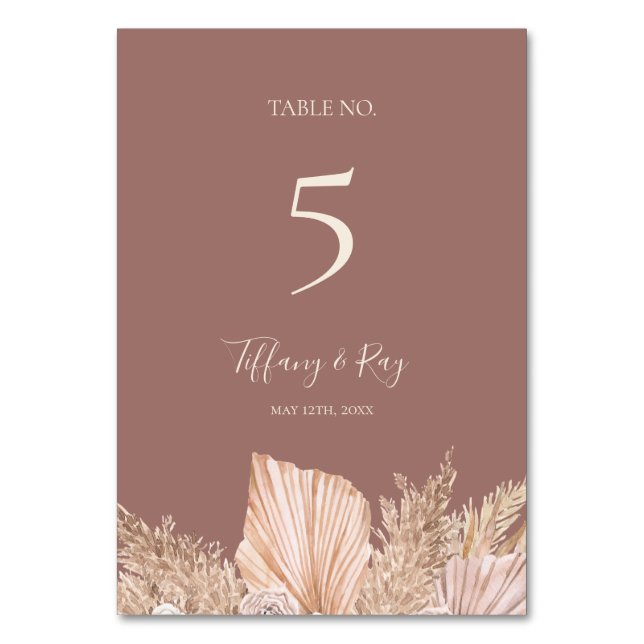 Boho Tropical Botanical | Dusty Rose Table Number  (Front)
