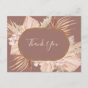 Boho Tropical Botanical   Dusty Rose Thank You Postcard