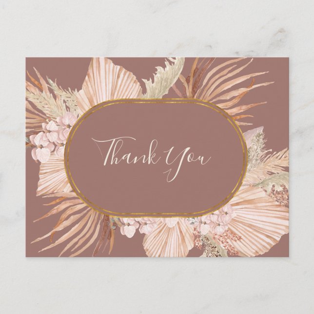 Boho Tropical Botanical | Dusty Rose Thank You Postcard (Front)
