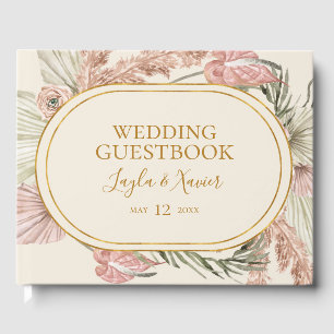 Boho Tropical Botanical Dusty Rose Wedding Guest Guest Book