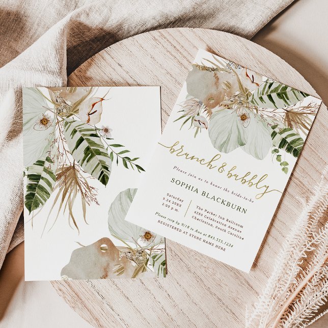 Boho Tropical Botanical Floral | Brunch and Bubbly Invitation (Creator Uploaded)