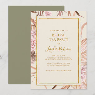 Boho Tropical Botanical   Green Bridal Tea Party Invitation