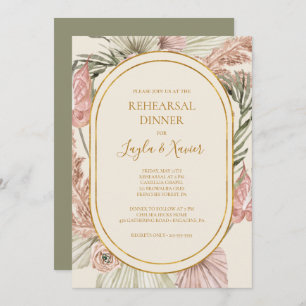 Boho Tropical Botanical Green Rehearsal Dinner Invitation