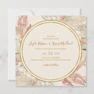 Boho Tropical Botanical   Ivory Square Wedding Invitation