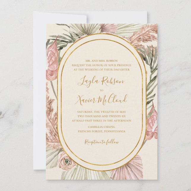 Boho Tropical Botanical Ivory Traditional Wedding Invitation (Front)