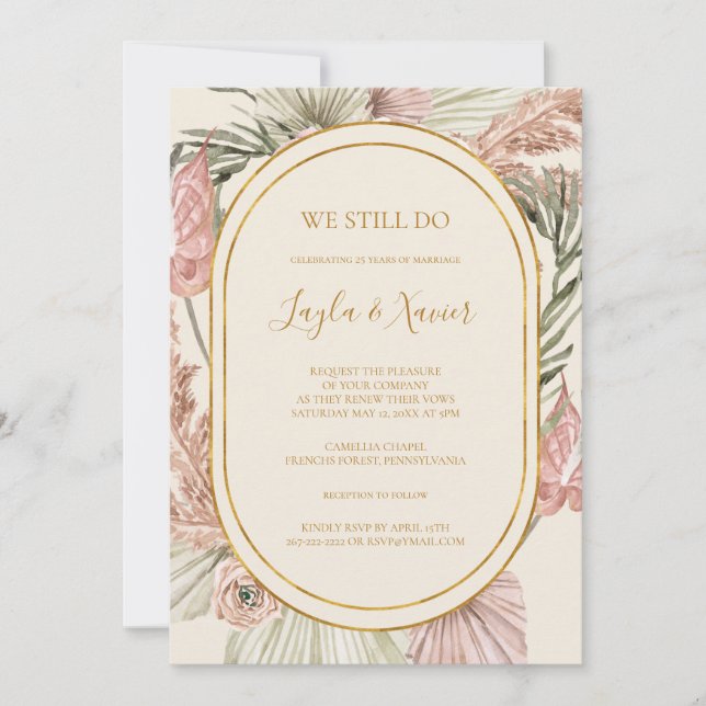 Boho Tropical Botanical Ivory We Still Do Renewal Invitation (Front)
