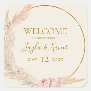 Boho Tropical Botanical   Ivory Wedding Welcome Square Sticker