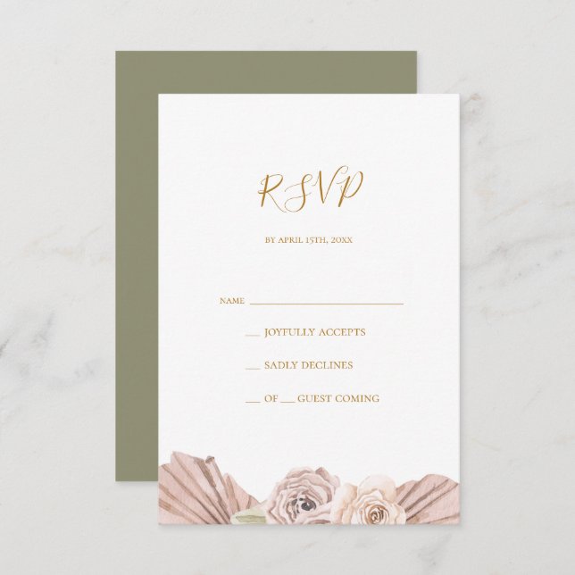 Boho Tropical Botanical | Olive Green RSVP Card (Front/Back)