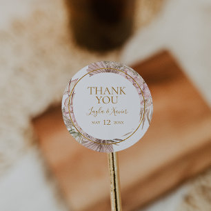 Boho Tropical Botanical Thank You Wedding Favour Classic Round Sticker