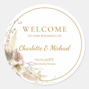 Boho Tropical Botanical   Wedding Welcome   Classic Round Sticker
