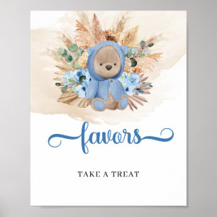 Boho tropical boy teddy bear pampas grass favours poster