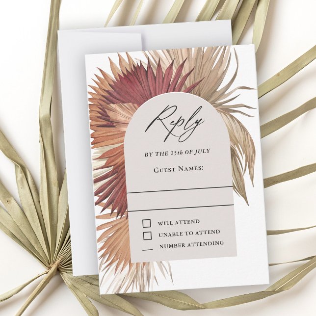 Boho Tropical Fan Palms Wedding RSVP Card (Creator Uploaded)