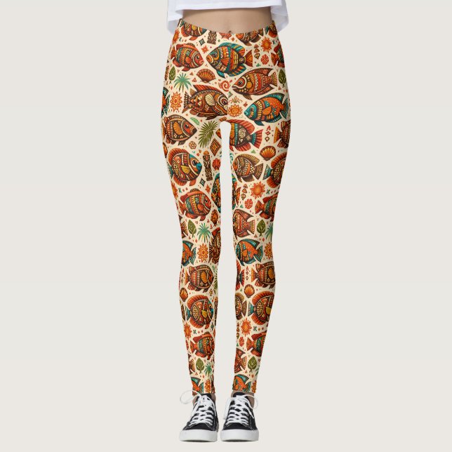 Boho Tropical Fish Leggings (Front)