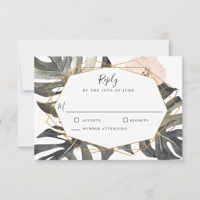 Boho Tropical Floral Geometric Frame Wedding RSVP (Front)
