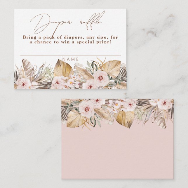 Boho Tropical Floral Girl Shower Diaper Raffle Enclosure Card (Front/Back)