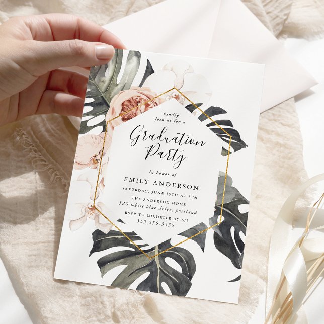 Boho Tropical Floral Graduation Party Invitation (Creator Uploaded)