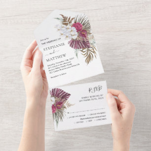 Boho Tropical Floral Orchid Wedding All In One Invitation