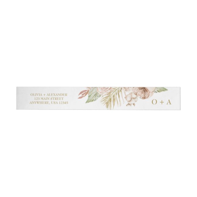 Boho Tropical Floral Pampas and dried flowers Wrap Around Label (Individual)