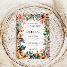 Boho Tropical Floral Wedding Invitation