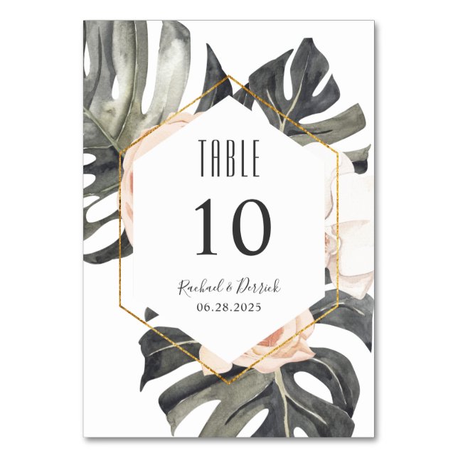 Boho Tropical Floral Wedding or Banquet Table Number (Front)