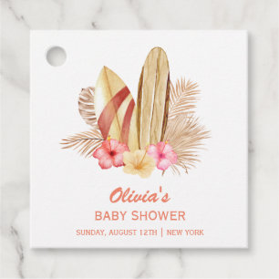 Boho Tropical Flower SurfIng Baby Shower Favour Tags