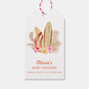 Boho Tropical Flower SurfIng Baby Shower Gift Tags