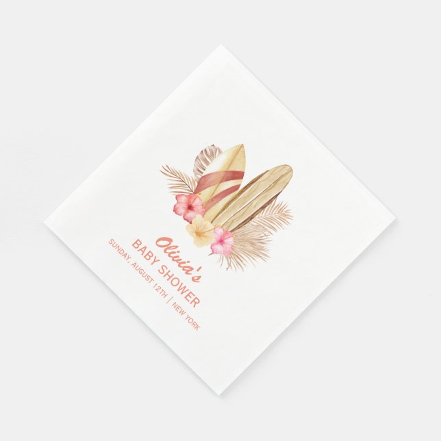 Boho Tropical Flower SurfIng Baby Shower Napkin (Corner)