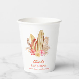 Boho Tropical Flower SurfIng Baby Shower Paper Cups