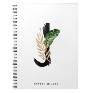 Boho Tropical Greenery Letter J Monogram Notebook