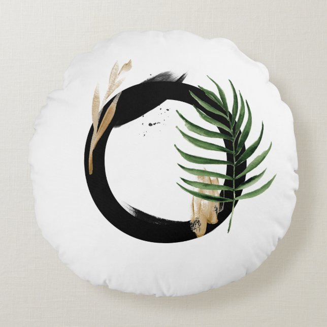 Boho Tropical Greenery Letter O Monogram Round Cushion (Front)
