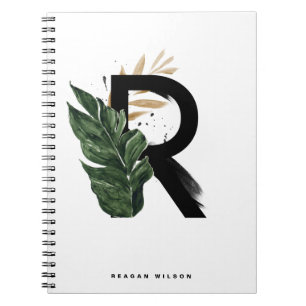 Boho Tropical Greenery Letter R Monogram Notebook