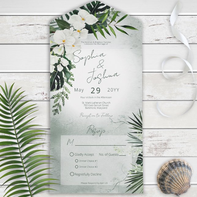 Boho Tropical Greenery Modern Green Dinner All In One Invitation (Creator Uploaded)