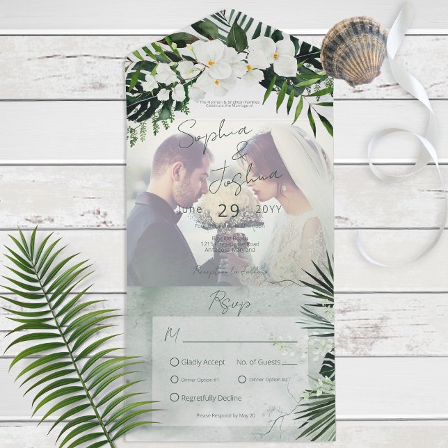 Boho Tropical Greenery Modern Photo Dinner All In One Invitation (Creator Uploaded)